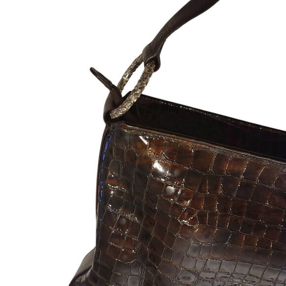 Brighton Brown Black Leather Snakeskin Pattern Medium Large Shoulder Bag - Picture 10 of 15